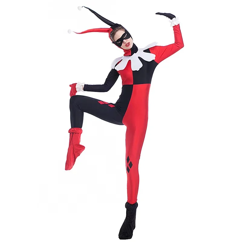 Women Circus Clown Movie Cosplay Female Halloween Droll Joker Jumpsuits Costumes Carnival Purim Nightclub Role Play Party Dress