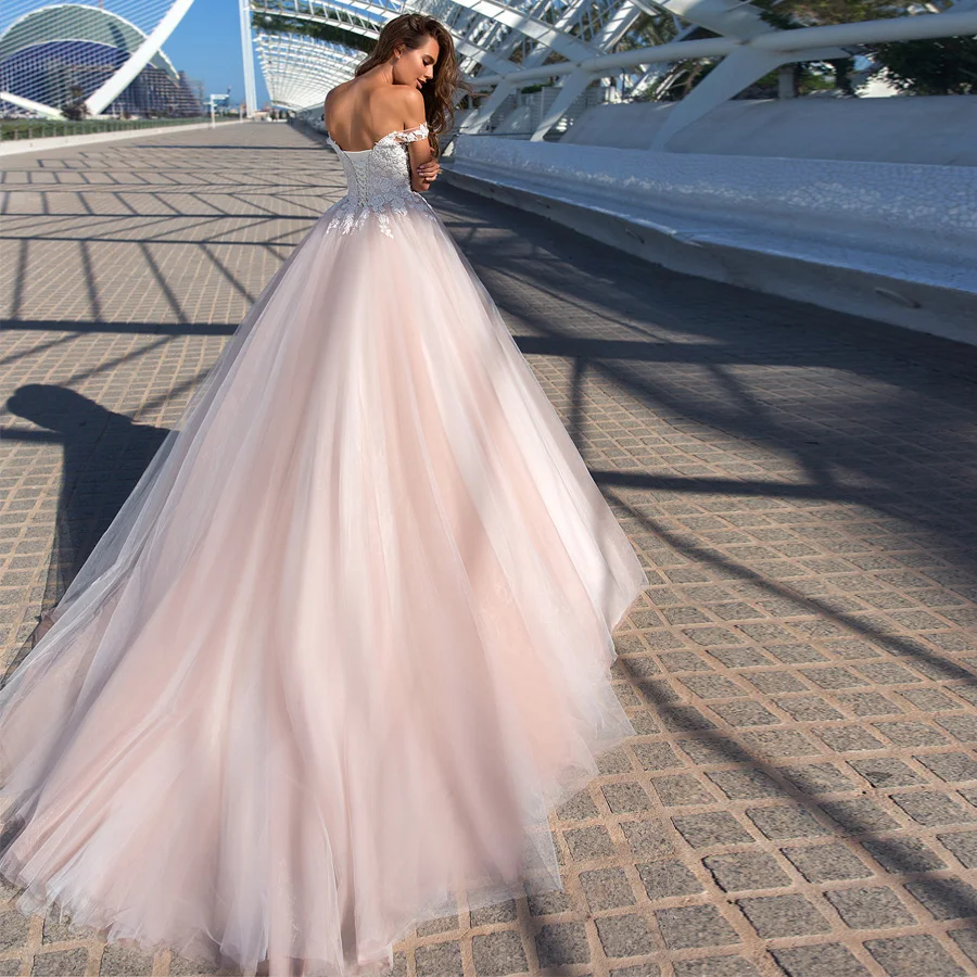 ADLN элегантные Розовые Свадебные платья abito da sposa с открытыми плечами корсет свадебное платье с аппликацией цвета слоновой кости платье невесты из тюля