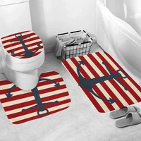 bathroom antiskid carpet set anchor geometry blue stripe print arrow doormat nonslip rug soft bath mat flannel toliet seat cover