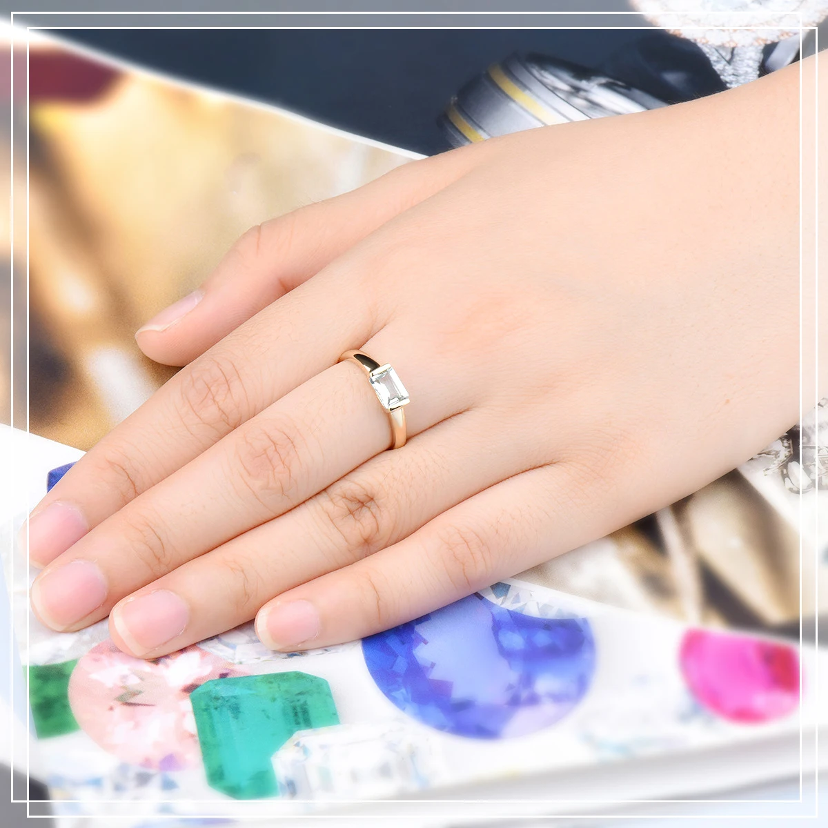 Hutang 9K массивная, желтая, Золотая обручальное кольцо 0.8ct натуральные аквамариновые кольца изысканные свадебные драгоценные камни ювелирные изделия для женщин подарок