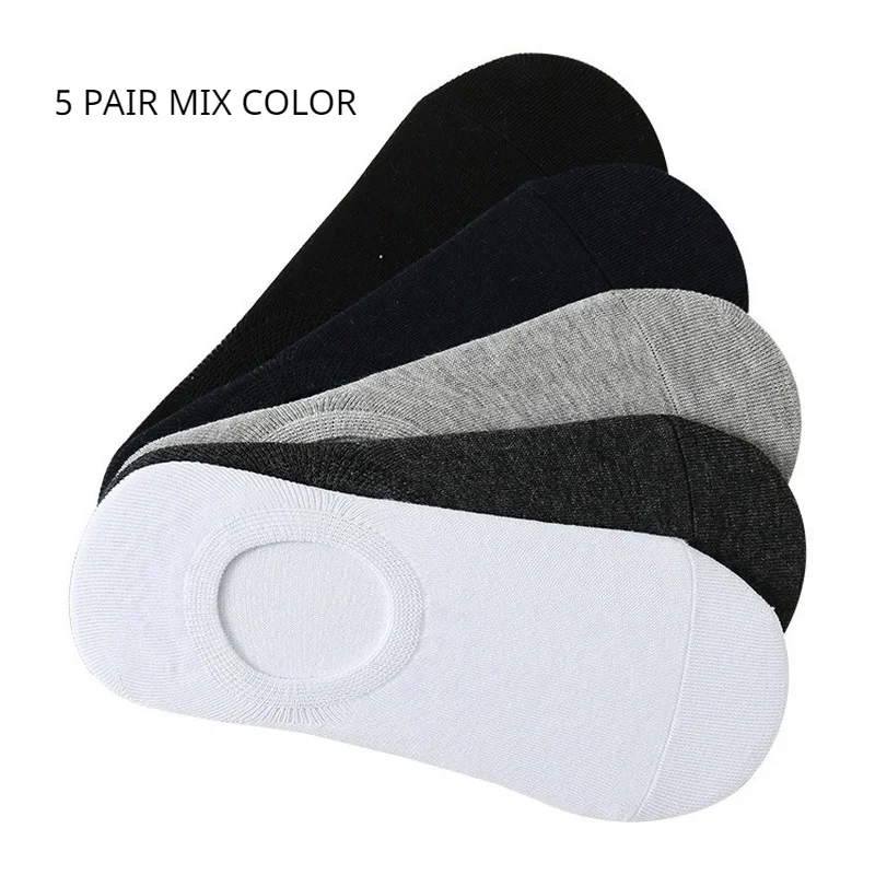 

5Pair/Pack Cotton Invisible No Show Socks Non-slip Silicone Sock Solid Color Felmen Sock Slippers Short Socks Men Socks