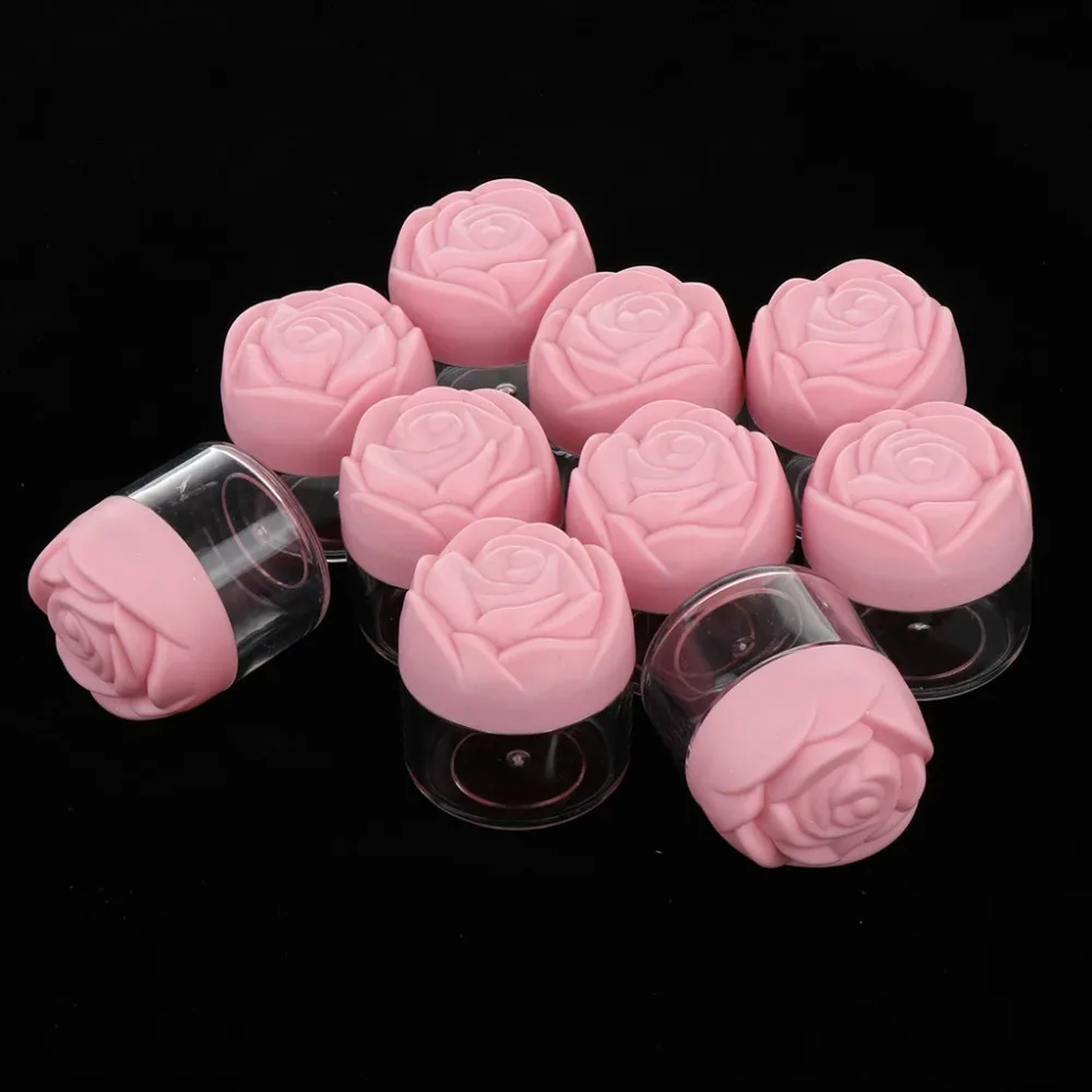 

12pcs/set 20g Plastic Cosmetic Cream Containers With Rose Shaped Screw Caps Empty Plastic Makeup Sample Jars Lip Balm Pot Jar