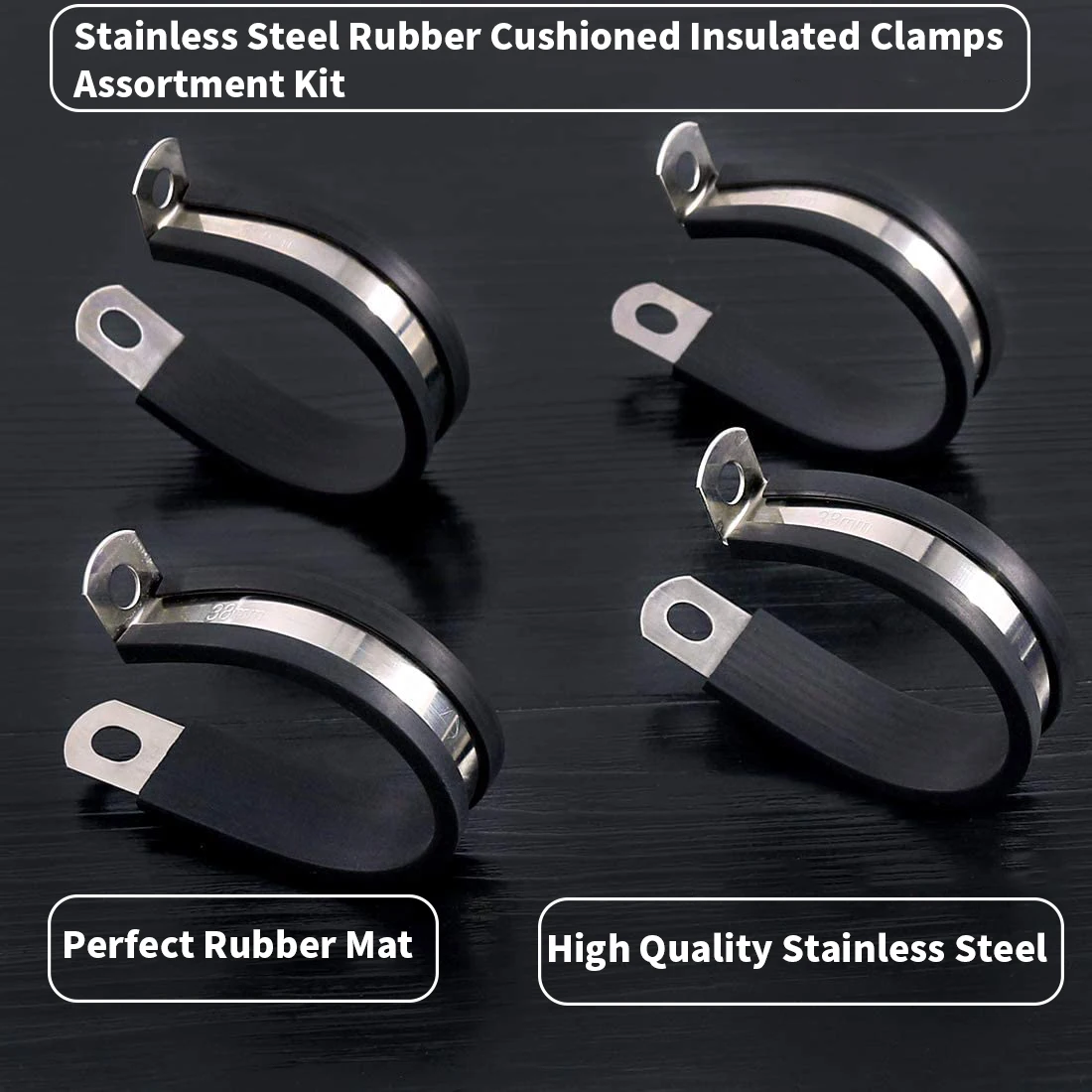 

50PCS Cable Clamp Rubber Wire Clamps Stainless Steel Rubber Cushioned Insulated Clamps Metal Clamp Kit With Box Cable Clips