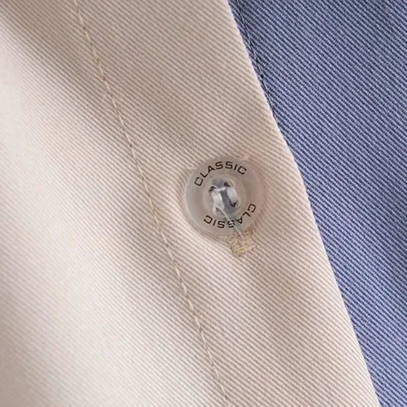 

Women's Fashion Stitching Color Contrast Shirt Lapel Long Sleeve Pocket Loose Casual Top Spring And Autumn New Style