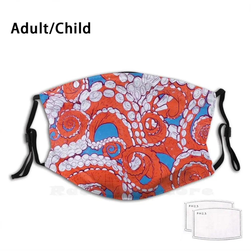 

Красная маска-Осьминог для взрослых и детей, Пылезащитный фильтр, маска «сделай сам», забавные уникальные цветные Мультяшные щупальцы, Крас...