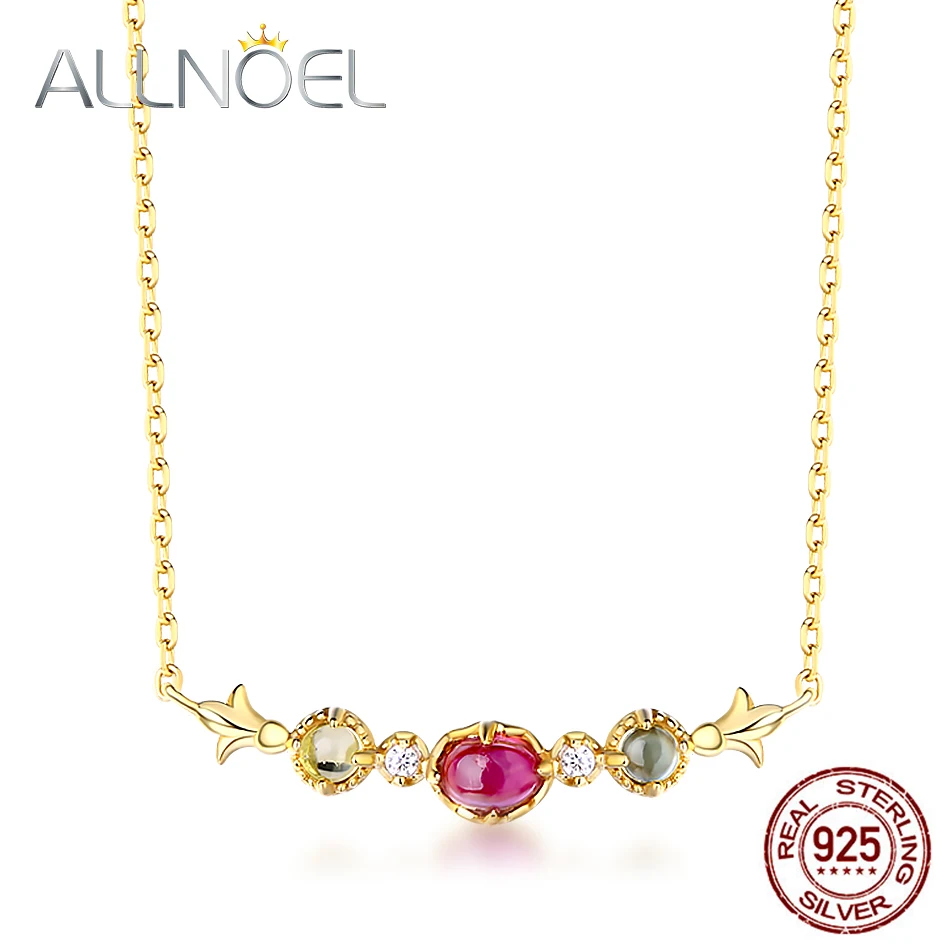 ALLNOEL Твердые 925 пробы серебряные мульти-драгоценные камни, подвеска, ожерелье Турмалин топаз Лимонный Кварц Позолоченные Свадебные ювелирные изделия