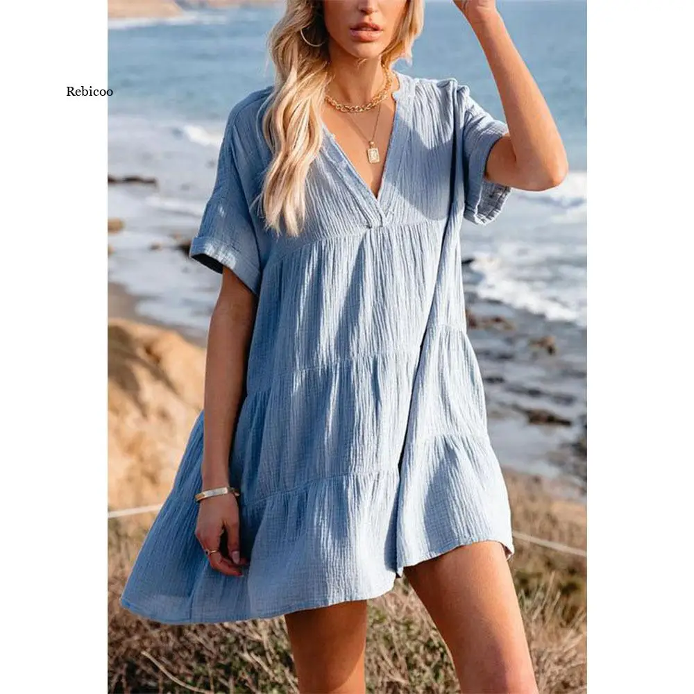 

Women Summer Dress Big Swing A Line Dresses Holiday Beach Sundress Sexy Sleeveless Solid Vestidos Party Robe Femme