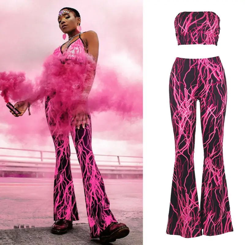 

2PCS Women Tracksuit Off Shoulder Crop Top Pants Set Lounge Wear Enchanting Suit