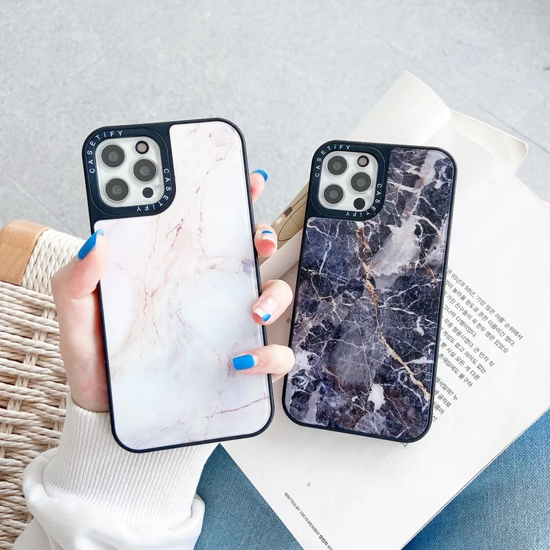 

INS Luxury Marble Texture Glass Phone Case For iPhone 12 Pro Max 12Pro 11 Pro XS Max X XR SE 2020 7 8 Plus Soft Hard Cover Cases
