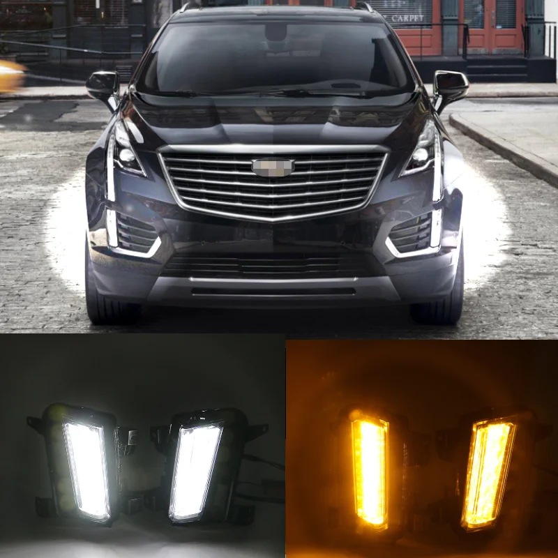 

Светодиодные дневные ходовые огни для Cadillac XT5 2016 2017 2018 2019 2020 Противотуманные фары drl с желтым лампа для поворотного сигнала