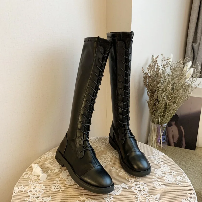 

knee boots 2020 new winter women's boots cross strap boots flat leather boots motorcycle boots simple fashion