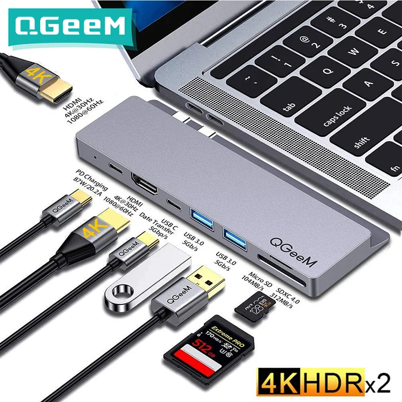 QGeeM USB C Hub Dock для Macbook Pro SD TF Micro Card Readers Dual HDMI PD Multi 3.0 Type Адаптер зарядного устройства