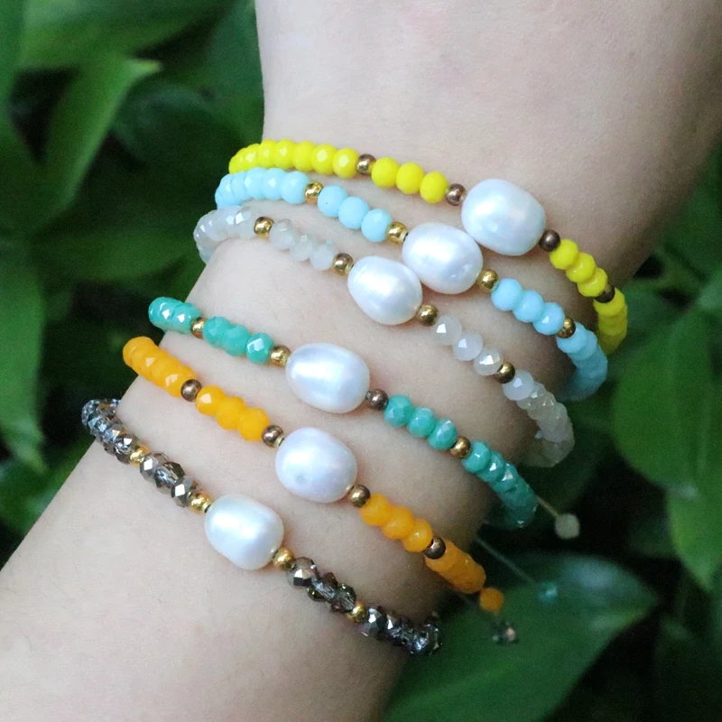 

5 шт. модные ювелирные изделия, регулируемый браслет из хрустального стекла с жемчугом, бусины в стиле бохо для женщин, ювелирные изделия, ак...