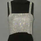 DEAT 2022, женская одежда, сексуальная, с открытыми плечами, на бретелях, топы, геометрические, без рукавов, полиэстер, жилет, блестки, золото, Camis MG210