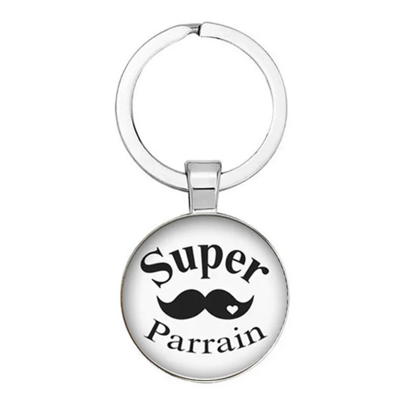 

Hot Je Suis Une Super Braun Keychain Glass Cabochon Super Braun Godfather Pattern Keyring Holder Metal Jewelry Gift