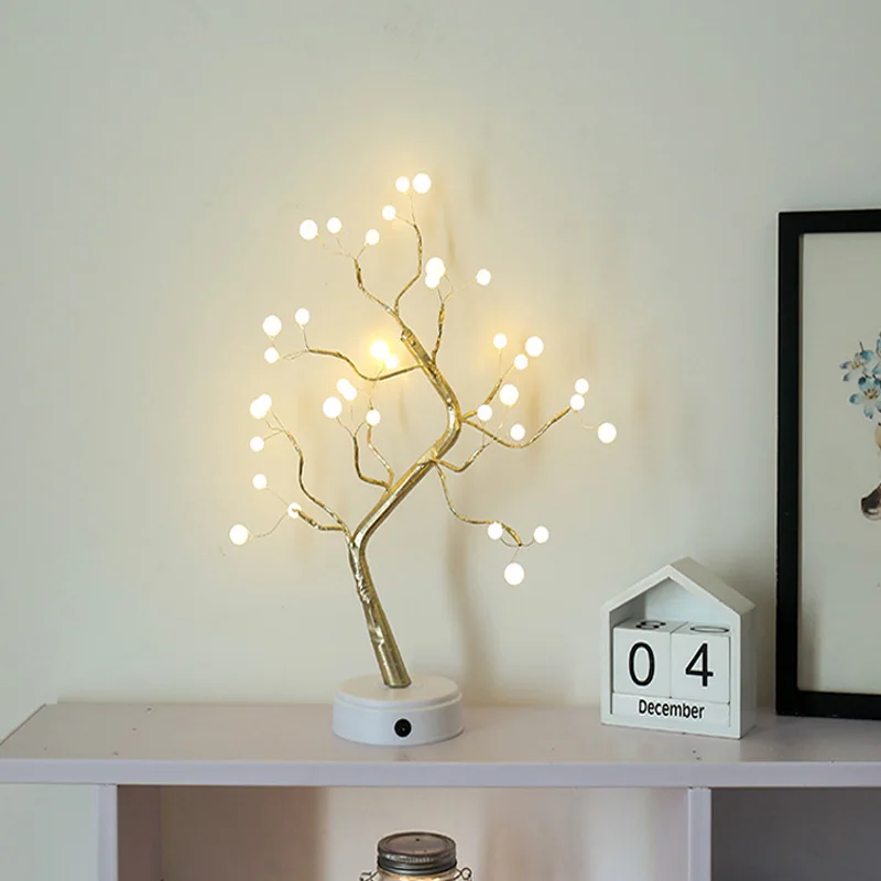 

LED USB 3D Table-Lamp Copper Wire Christmas Fire Tree Night Light for Home Holiday Bedroom Indoor Kids Bar Decor Fairy Light