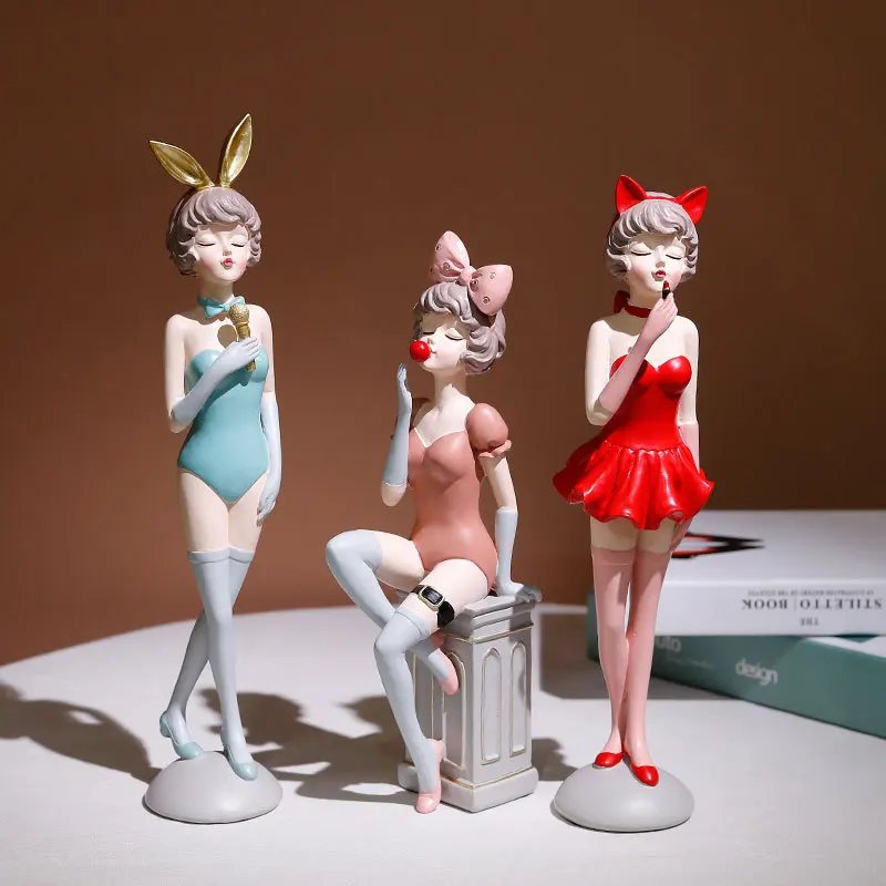 

Nordic Resin Abstract Rabbit Girls Sculpture Ornaments Angel Statues Home Decoration Accessories Girl Figures for Wedding Gifts