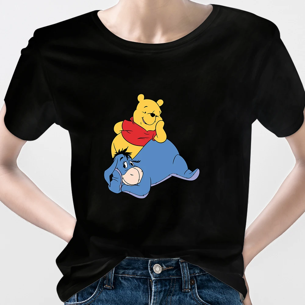 

Pooh Bear Eeyore Fashion T-Shirts Women Summer Streetwear Black Casual Top Cartoon Cute French Femme Vetement Disney New 2022