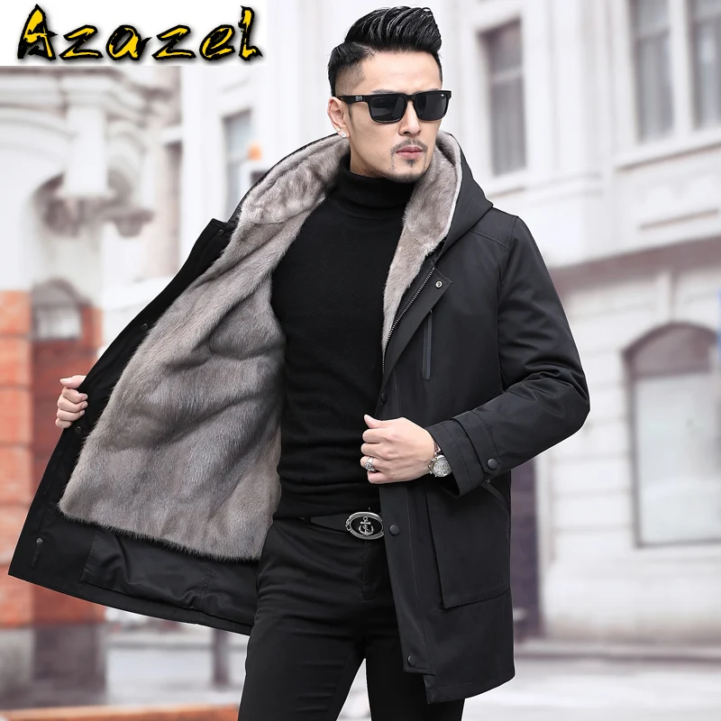 

Azazel Man Jacket Winter Clothes Men Men's Clothing Real Mink Fur Coats Mens Hooded Parkas Male Fox Fur Collar Chaqueta LXR808