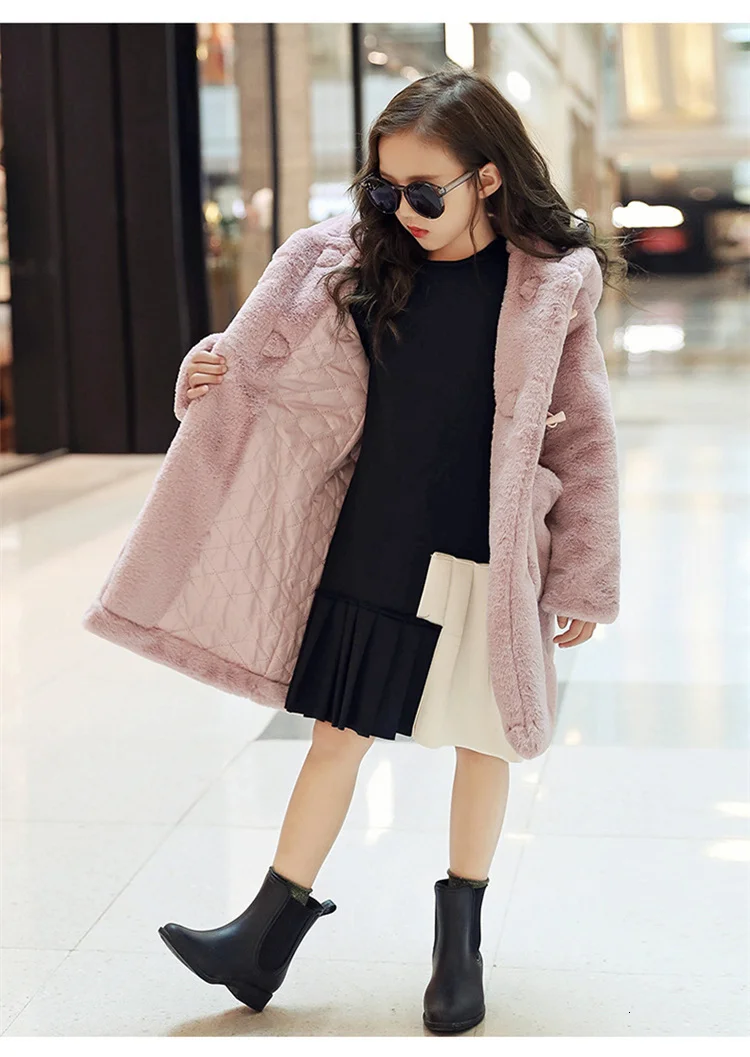 30 degrees Children Baby girl clothing Winter Thicken Parka Kids Faux Fur Hooded Coat Plus velvet Jackets clothes snowsuit