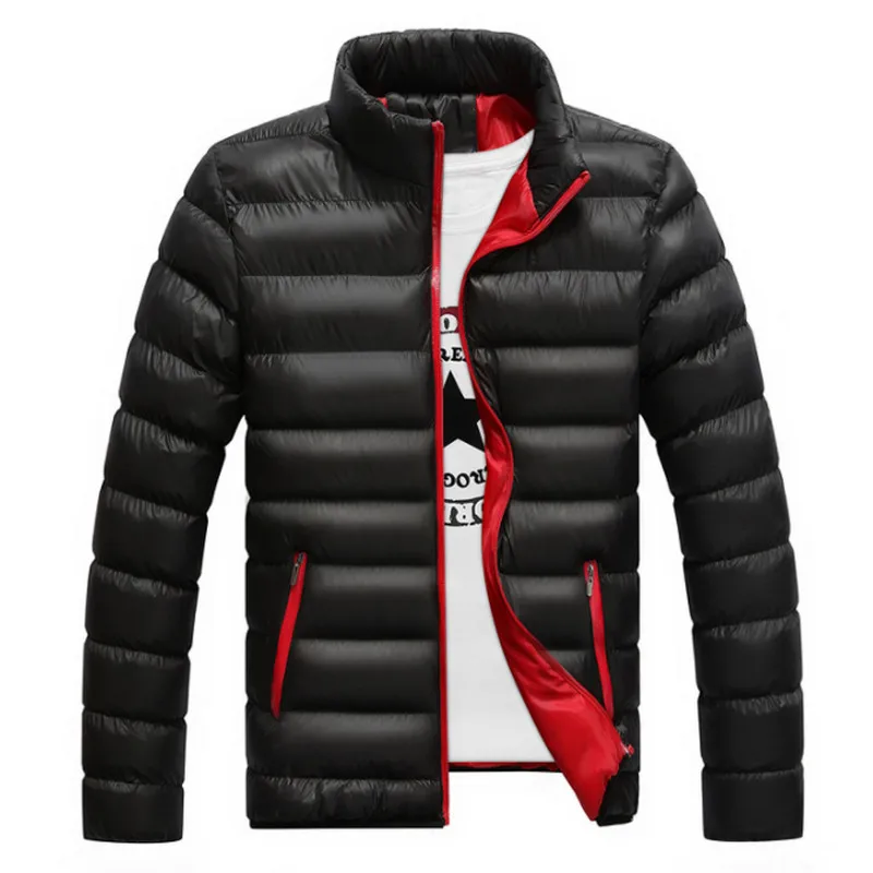 2021 Autumn Winter Jacket Men Thicken Warm Cotton-padded Mens Jackets Slim Fit Stand Collar   Solid-Color Coat Jackets Coats