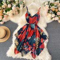 floral irregular sleeveless dress women 2021 v neck printed boho beach mini dress ruffle mini dress casual beach holiday dress