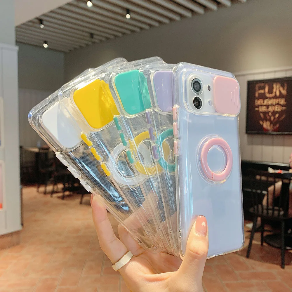 Прозрачный чехол с кольцом-держателем для объектива камеры Xiaomi Redmi Note 10 9 Pro Mi 11 Lite