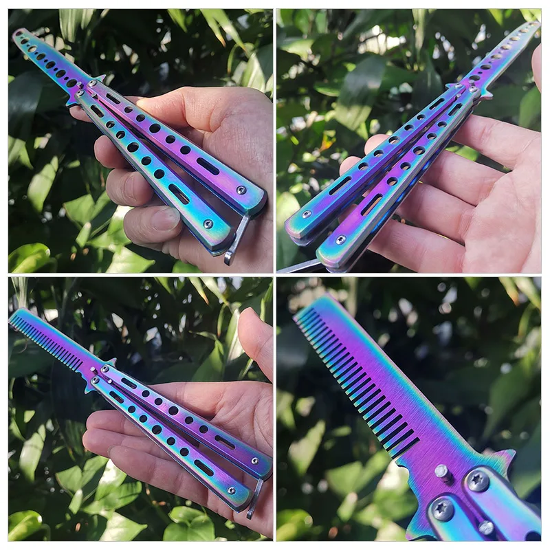 

Foldable Stainless Steel Comb Training Knife Practice Beginner Butterfly Knife Comb Hairdressing Styling No Edge Game Knife
