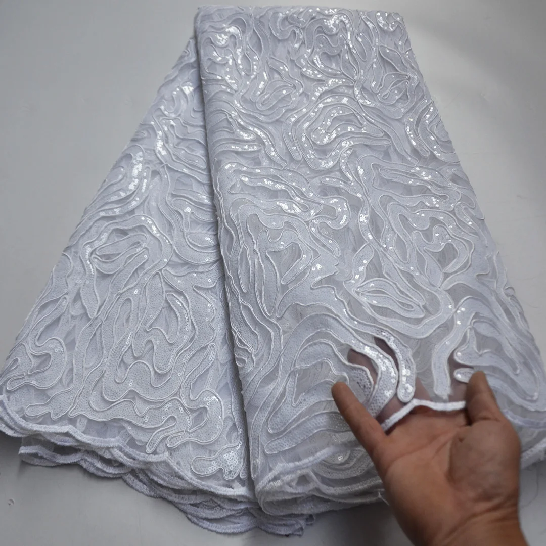 

(5yards/pc) Newest orange African net lace fashion sequins French lace fabric with embroidery for party dress FLP269