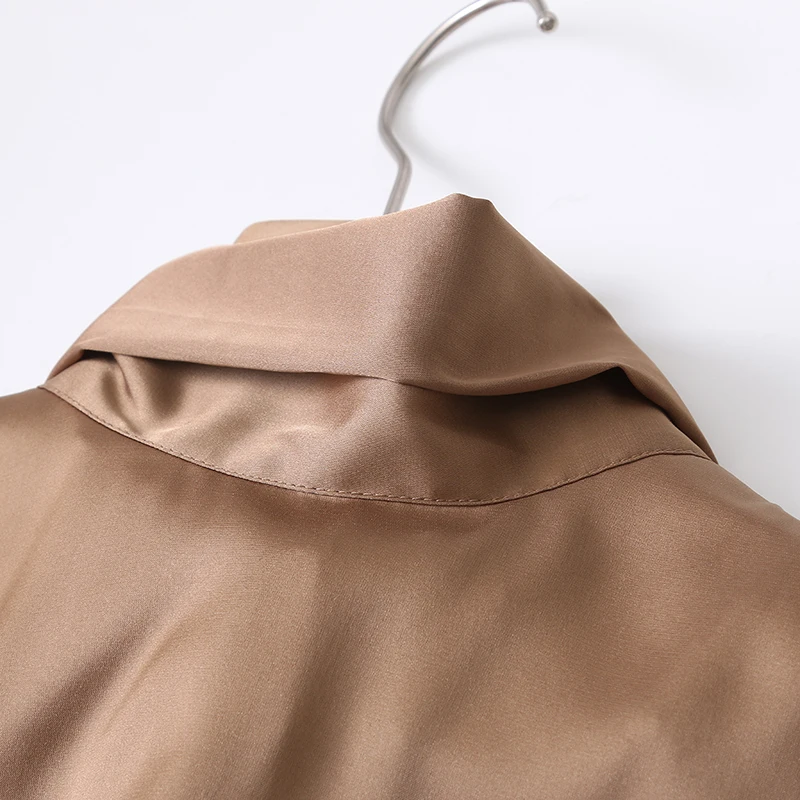 Женская Осенняя блузка с бантом на воротнике однотонная шелковая рубашка