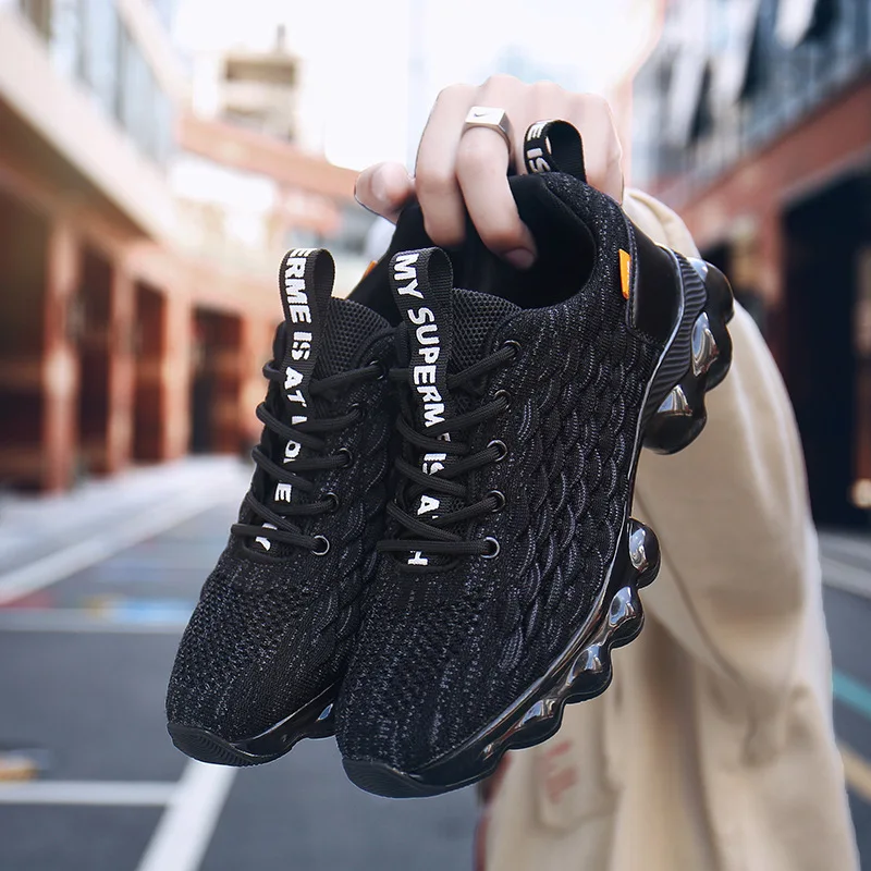 

2020 spring and summer new flying woven shoes full length jelly thick sole air cushion shoes large size sports shoes men's shoes
