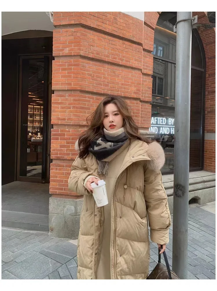 Women's mid-length quilted jacket 2021 winter new down jacket white duck down Korean style over-the-knee loose quilted jacket