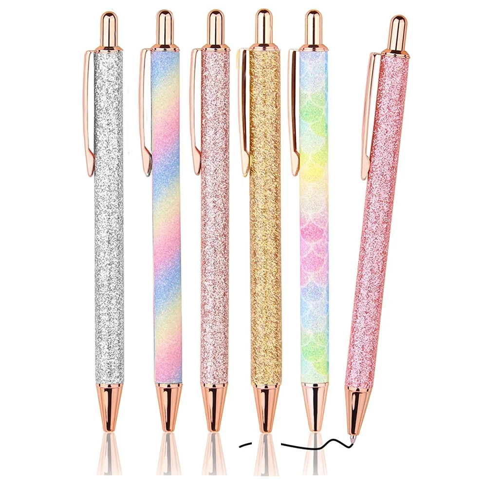 

10Pieces Creative Beautiful Ballpoint Sparkly Click Metal Retractable Pen For Women And Girls School Office Supplies Gifts