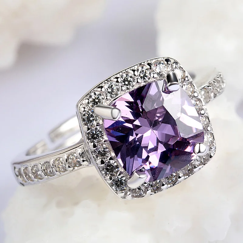 

Original Solid 100% 925 Sterling Silver Simple Amethyst Rings of Women Engagement Rings Luxury Fine Jewelry Gift