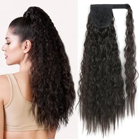 corn wavy long ponytail synthetic hairpiece wrap clip on hair extensions ombre brown pony tail blonde fack hair