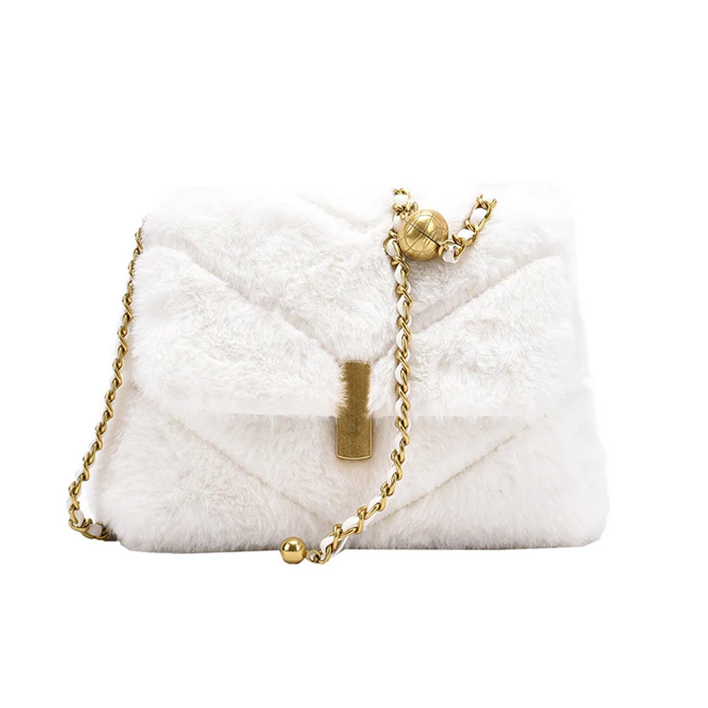 

Soft Faux Fur Crossbody Bags For Women 2021 New Fashion Ladies Chain Shoulder Bags Handbags Branded Trendy Messenger Bag Purse