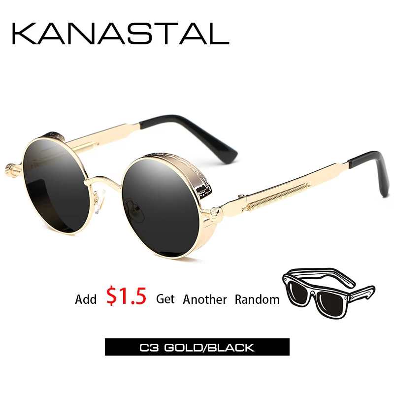 gold black2 Круглые Солнцезащитные очки в стиле стимпанк, зеркальные Мужские и женские очки в стиле панк, брендовые дизайнерские ретро очки в оправе, винтажные весенние солнечные очки UV400 - Цвет линз: gold black2