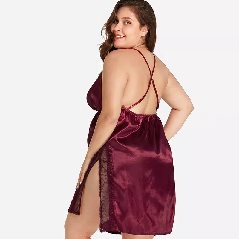 Женское платье для сна размера плюс сексуальное кружевное ночное белье на