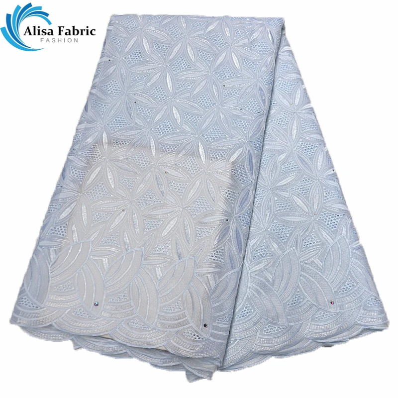 

White African Dry Lace Fabric With Stones Swiss Voile Lace 100% Cotton Lace High Quality Embroidered Swiss Lace Fabric For Dress