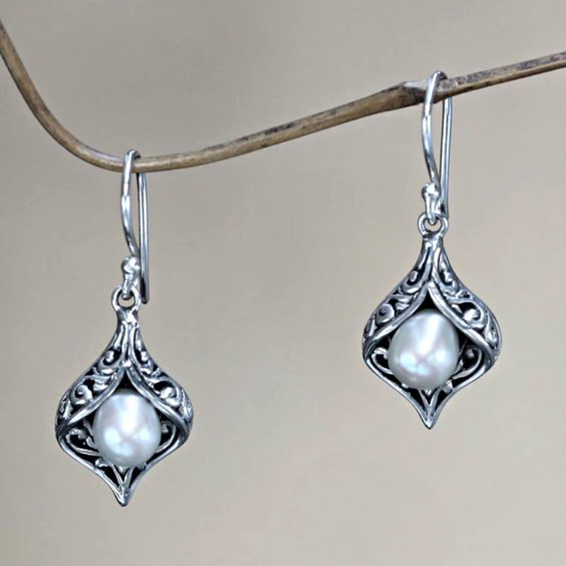 Tisonliz Винтажные висячие серьги с серебряным жемчугом Женские Ретро богемные
