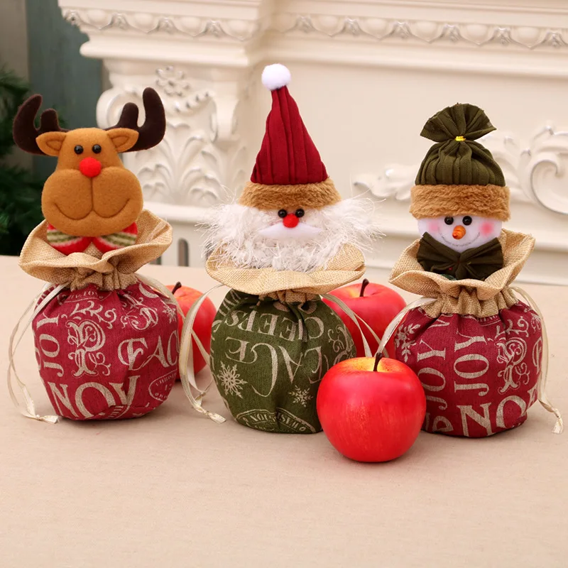 

1pcs 3D Christmas Drawstring Christmas, Santa Claus Snowman Elk Drawstring Apple Bags Treat Bags for Holiday Party Decorations