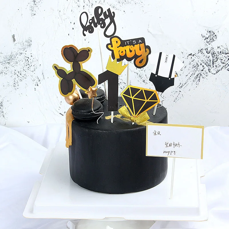 black crown 6pcs Натуральный зеленый Растительный Торт Топперы лазерные флажки для кексов джунгли Вечеринка день рождения детский душ торт Топпер свадебный торт украшение питания - Цвет: black crown 6pcs