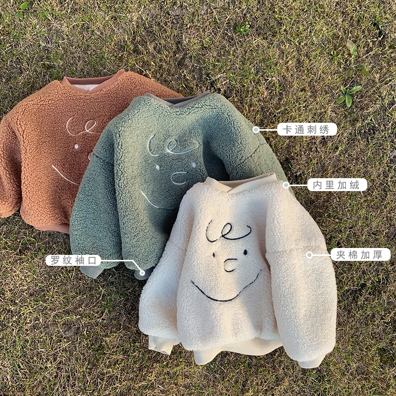 Детский костюм на зиму 2019 флисовый комплект из двух овечьей шерсти с вышитыми