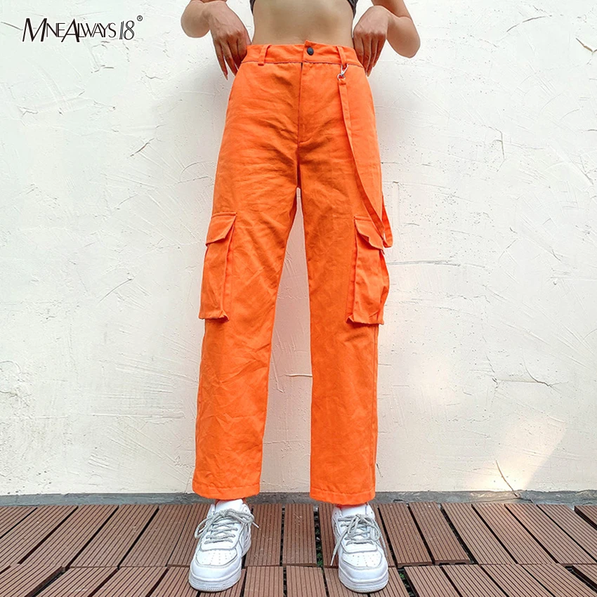 Женские свободные брюки карго Mnealways18 повседневные оранжевые с высокой талией и