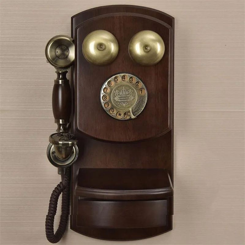 Старинный проводной модный винтажный телефон из массива дерева настенный
