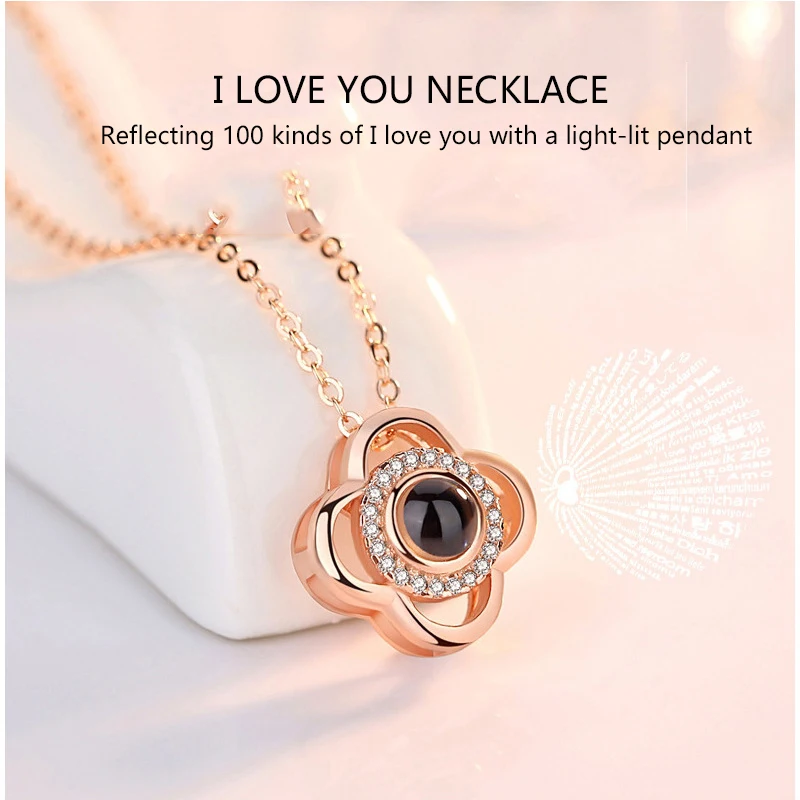 Rose Gold&ampSilver 100 languages I love you Projection Pendant Necklace Romantic Love Memory Wedding | Украшения и аксессуары