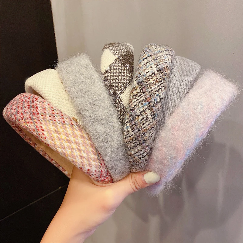 

Winter Women Plaid Plush Warm Hairbands Outdoor Wide Hair Hoop Sweet Girls Headband Headwear Korean Hair Accessories