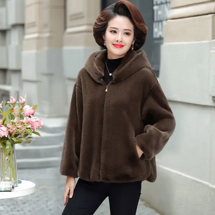

Women 2021 Fashion Winter Faux Fur Coat Women's Hooded Long Sleeve Soft Mink Fur Jacket Female Elegant Thick Warm Outerwear R129