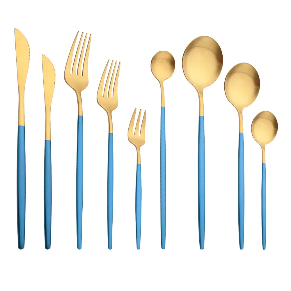 Набор столовых приборов из нержавеющей стали цвет синий/золотой | Дом и сад