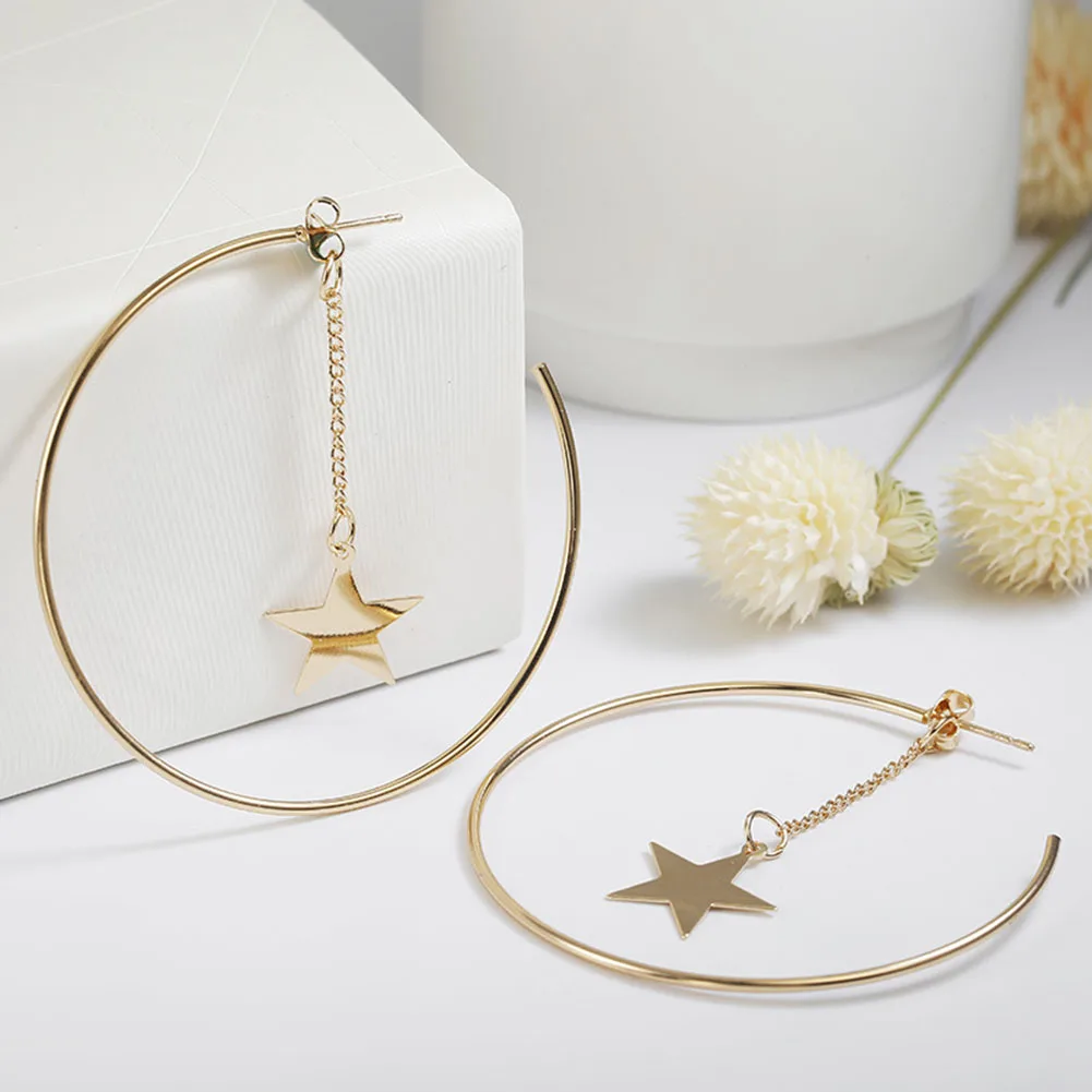 

Personality Super Big Circles Hoop Earrings For Women Fashion Gold Color Jewelry Trendy Retro Big Round Circle Star Earrings